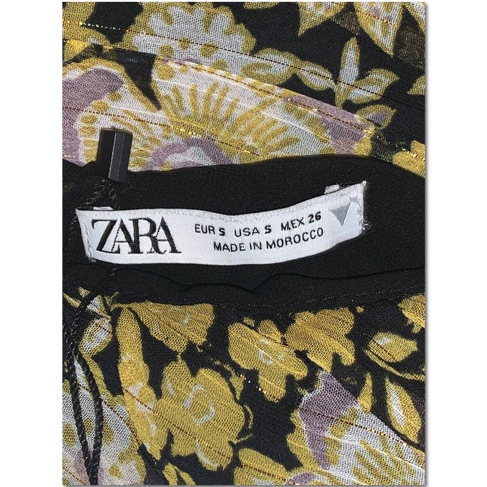 Zara Yellow Metallic Floral One Shoulder Dress Ruched Minidress Size S NWT - Picture 6 of 6